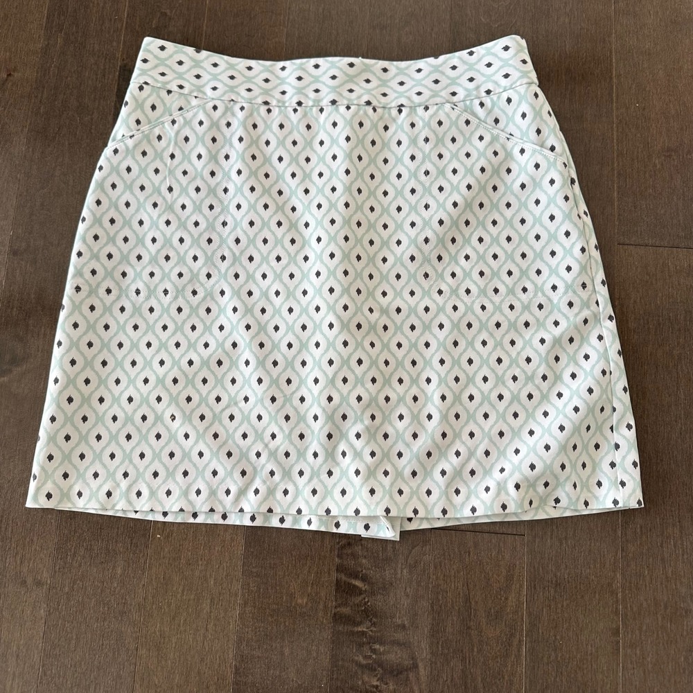 Peter Millar Womens Gold Skort Wicking Preppy‎ Pockets White Sage Green 6